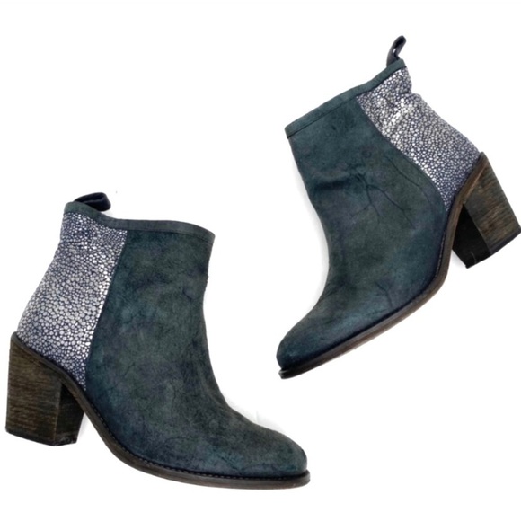 HUMANOID Suede Leather Classic Ankle Bootie in Metallic Gray - Picture 4 of 10